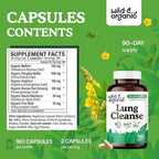 Wild & Organic Lung Cleanse Capsules - Lung Support Supplement with Mullein Leaf, Stinging Nettle, Angelica & Korean Panax Ginseng - Vegan, No Fillers, Non-GMO - 180 Count