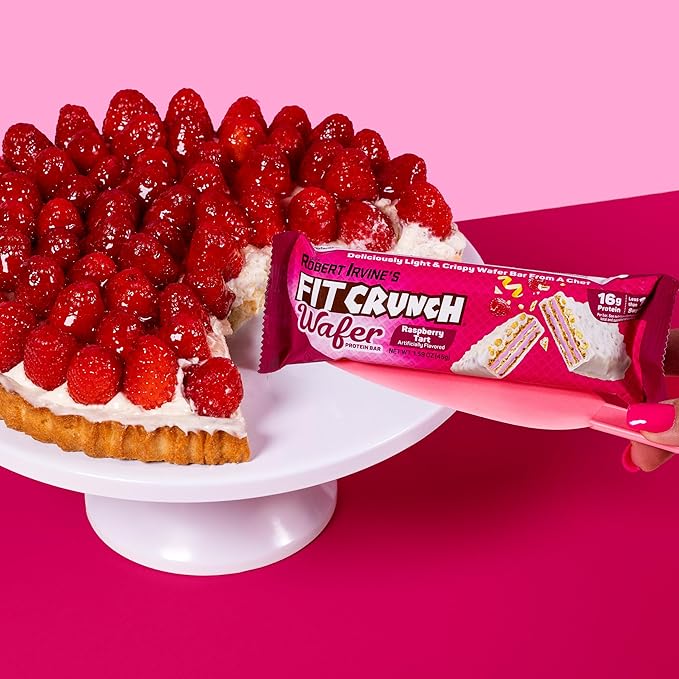 FITCRUNCH Wafer Protein Bars, Designed by Robert Irvine, 16g of Protein & 1g of Sugar (9 Bars, Raspberry Tart)