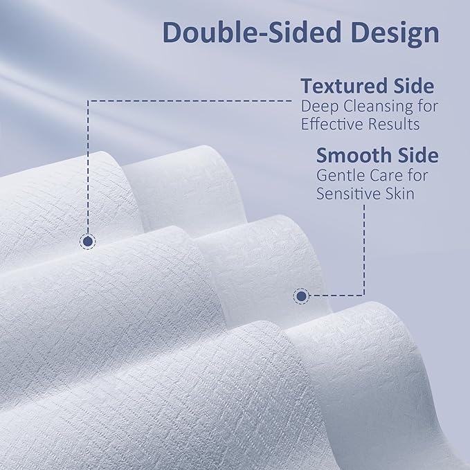 Ourmed Life Face Towels, Disposable Biodegradable Clean Facial Towels for Sensitive Skin, Lint- free Face Cloths for Makeup Remover, Skincare and Women Cleaning, Dry Wipes,600 Count EF Texture