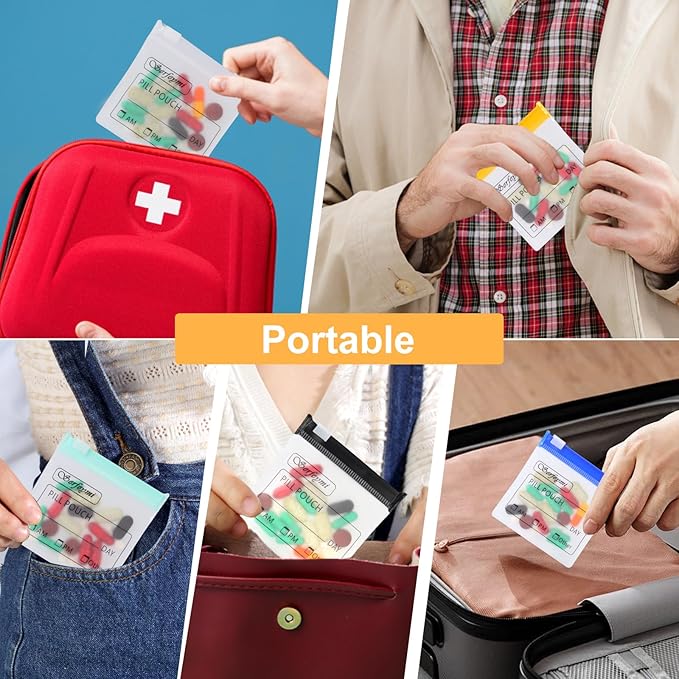 Serfeymi 114 Pcs Pill Pouch Bags for Travel Reusable Plastic Bags 3"x3" 12 mil (Double Sided) Translucent Zipper Pill Pouches for Medicine with Slide Lock & Writable Label, 1x Marker-White+Black+Green