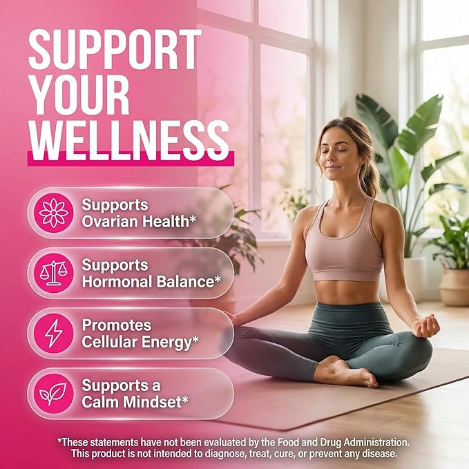 OVA Bloom Ovarian Support Gummies Myo Inositol D-Chiro Inositol Choline Flax Biotin Riboflavin Thiamin Niacin Ashwagandha DIM Maca Root Vitamin C D3 B12 Zinc 60 Count By Clean Nutra
