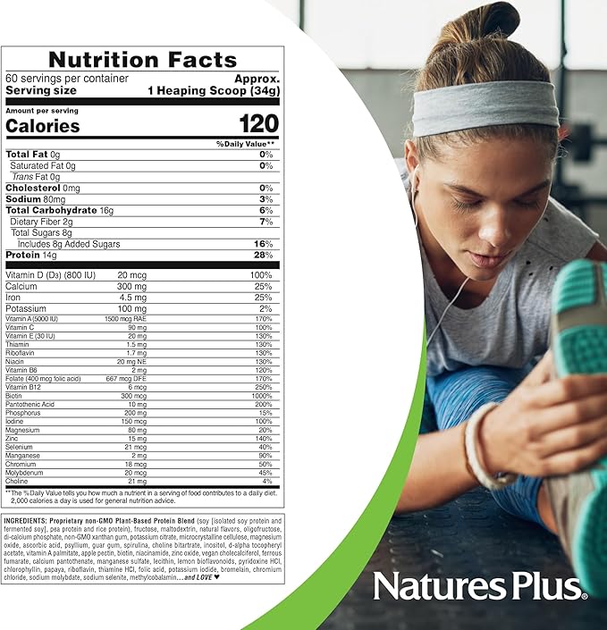 NaturesPlus SPIRU-TEIN, Banana - 4.5 lbs - Plant-Based Protein Shake - Non-GMO, Vegetarian, Gluten Free - 60 Servings
