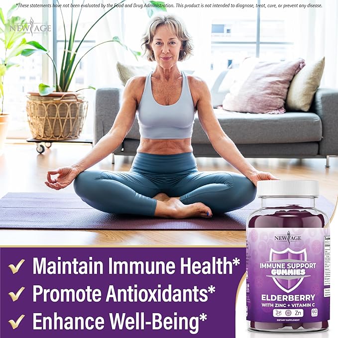 NEW AGE Immune System Support Gummies - Sambucus Black Elderberry Gummies with Vitamin C and Zinc (180 Count (Pack of 3))