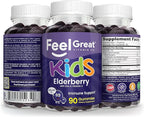 Feel Great Vitamin Co. Elderberry Gummies for Kids | Immune Support | Natural Antioxidant Immune Booster | with Vitamin C and Zinc | Gluten Free & Vegetarian | 90 Gummies