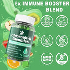 Chlorophyll Gummies - Super Green with Wheat Grass, Sea Moss, Unfiltered ACV & Elderberry, Echinacea, Zinc Complex & Vitamin D3, C, E, B12 for Natural Deodorant, Immune & Digestion Support, 60 Chews