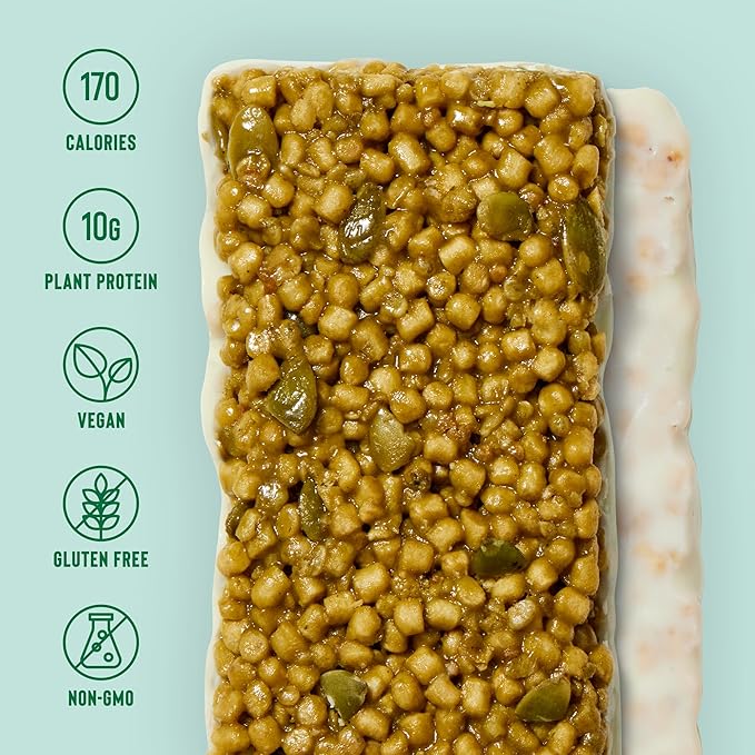 Mezcla Puff-Crispy Plant Based Protein Bars - Matcha Vanilla - Healthy Snacks for Adults & Matcha Latte Fans - Best School, Travel, Office Snacks - Gluten Free, Vegan, Non GMO, 10g Protein - 12 Count