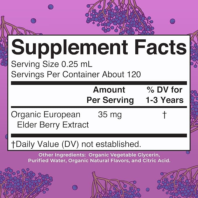 MARYRUTH'S Toddler Elderberry Syrup, USDA Organic Elderberry, Sugar Free Kids Immune Support Supplement for Ages 1-3 Years, Clean Label Project Verified®, Vegan, Non-GMO, Gluten Free, 1 Fl Oz