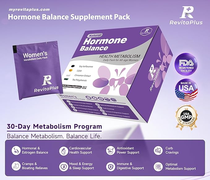 Natural Hormone Balance for Women, Menopause Supplements for Women with Evening Primrose Oil,CoQ10,Soy Isoflavones, Daily Pack Supports Peri+Menopause+Post, PMS,Metabolism,Mood,Energy 30Packs