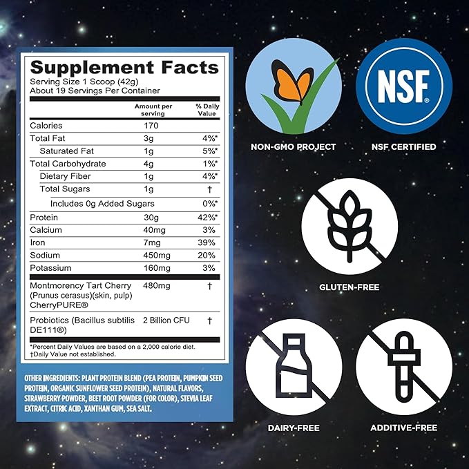 Vega Sport Vegan Protein Powder + Recovery - 30g Plant Based Protein per Serving, Berry, 19 Servings, 5g BCAAs, Probiotics, NSF Certified, for Shakes & Smoothies, 1.8lbs (Packaging May Vary)