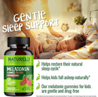 NATURELO Melatonin Gummies for Kids Non-GMO, Gluten-Free, Soy Free - Strawberry Flavor - Gentle Sleep Supplement - 60 Vegetarian Gummies