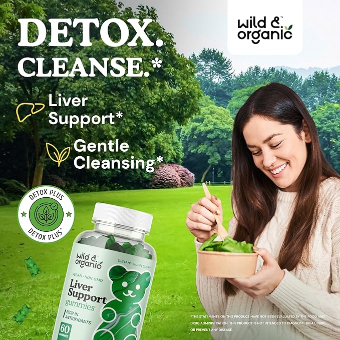 Wild & Organic Liver Support Gummies - Milk Thistle, Dandelion Root Extract for Liver Cleanse Detox - 60 Silymarin Milk Thistle Gummies - Vegan, Non-GMO Herbal Supplement.
