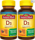 Nature Made Vitamin D3 5000 IU (125 mcg) Extra Strength, Vitamin D Supplement for Immune Support, 70 Sugar Free Fast Dissolve Tablets, 70 Day Supply, (Pack of 2)