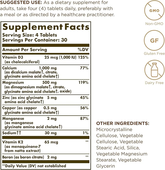 Solgar Advanced Calcium Complex - 120 Tablets, Pack of 2 - with Zinc, Boron, Vitamins D3 & K2 - Non-GMO, Gluten Free, Dairy Free - 60 Total Servings