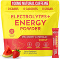 Keto Vitals Electrolyte Energy Drink Powder Packets - Electrolyte Supplement with 100mg Natural Caffeine, L Theanine & Organic Lion's Mane Extract - Strawberry Watermelon Keto Powder Packets, 30 Count