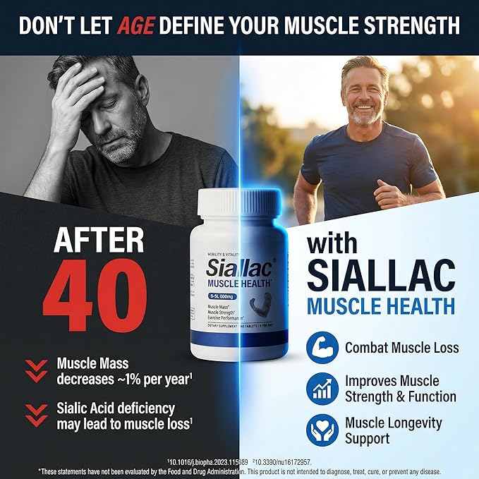 Muscle Health - Made in USA - Enhance Muscle Mass & Strength, Fast Workout Recovery, Reduce Fatigue & Boost Exercise Performance, 6-Sialyllactose (6-SL), 900mg, 90 Tablets (1 Pack)