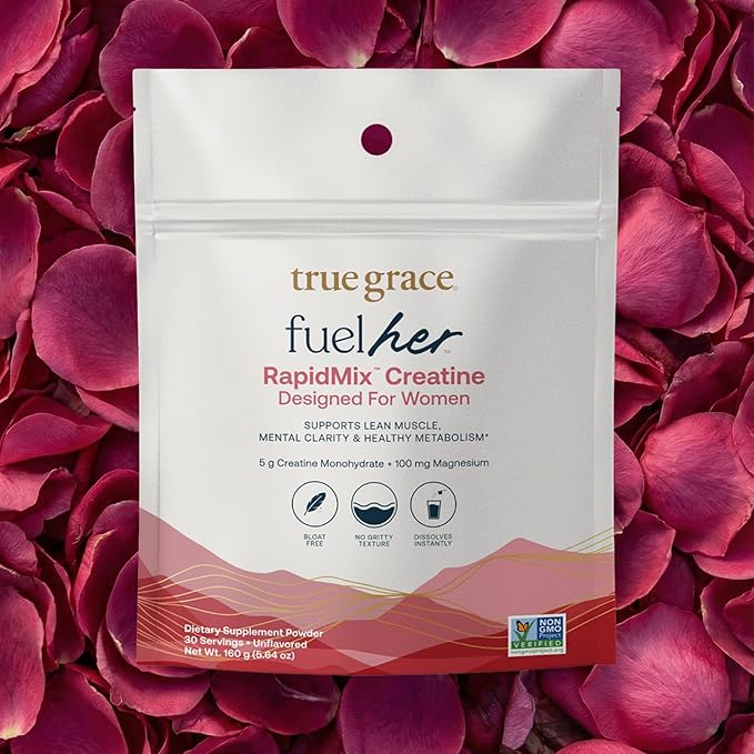 True Grace FuelHer RapidMix Creatine Monohydrate - Unflavored - for Women - Supports Lean Muscle, Mental Clarity & Metabolism - 100 mg Magnesium - Bloat Free - Mixes Instantly - Non-GMO - 30 Servings