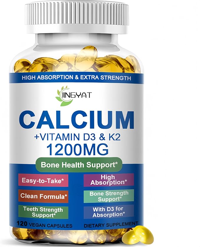 Calcium Supplements for Women - Calcium 1200 mg with Vitamin D3 & K2 - High Absorption Extra Strength Calcium Citrate for Bone Health, Strength, Density, Muscle, Heart Support - Slow Release, Non-GMO