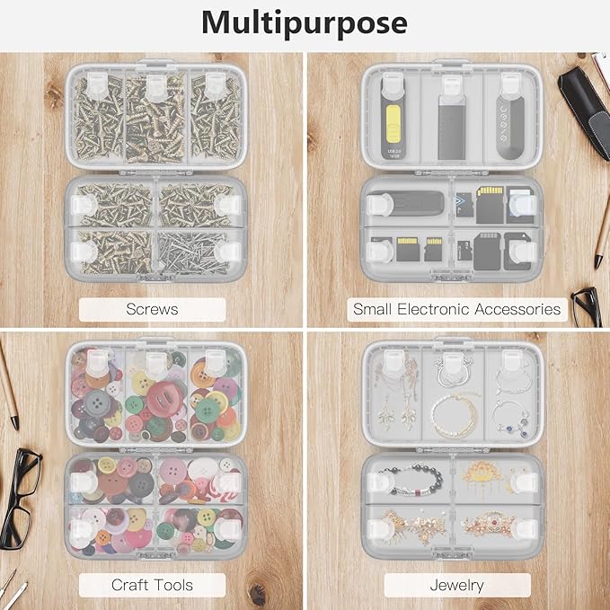 FYY Weekly Pill Organizer with Labels,8 Compartments Travel Daily Pill Case Airtight Moistureproof Large Pill Box to Hold Vitamins, Fish Oil, Supplements,Cotton Swab and Bandages-Grey