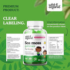 Wild & Organic Irish Sea Moss Gummies for Kids 800mg - Immune Support with Bladderwrack - Vegan Sea Moss Gel Chews for Overall Support - 60 Non-GMO Seamoss Gel Gummies