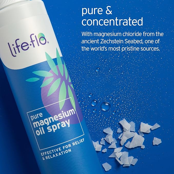 LIFE-FLO Magnesium Lotion and Pure Magnesium Oil Spray Bundle - with Magnesium Chloride from The Zechstein Seabed - 100% Magnesium Oil for Feet and Body and Unscented Lotion, 8 Oz Pack of 2, Unscented