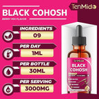 9in1 Liquid Black Cohosh Supplements Women with Dong Quai, Red Clover, Chasteberry, Cranberry, Passion Flower, Turmeric, Rhodiola Rosea, and Amla - 30ml Fl Oz
