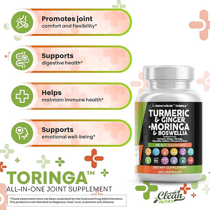 Turmeric Moringa Supplement | Ginger Boswellia Saffron - Supplement for Women and Men with Ceylon Cinnamon, Tart Cherry, Quercetin Garlic Nettle Holy Basil - 5Pack