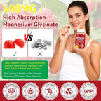 Magnesium Glycinate Gummies (Raspberry) 600mg, Sugar Free with Magnesium L-Threonate, Calcium, Potassium, Vitamin D3, B6 & CoQ10, High Absorption Support for Relaxation,Muscles & Energy, 120 Count