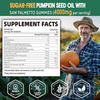 Pumpkin Seed Oil Gummies, Organic Pumpkin Seed Oil with Saw Palmetto Supplement High Pure Extract for Men Women, Supports Immune, Hair & Prostate Health, Sugar Free, Vegan, Lemon, 60 Chewable