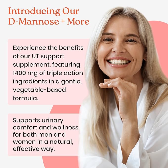 NewLife Naturals D-Mannose Capsules | w/Cranberry and Hibiscus Extracts | Natural Urinary Tract Health Supplement | 1400mg Pure Veggie Powder | 120 Veggie Capsules