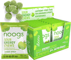 Noogs Sour Energy Chews, Wicked Apple Electrolyte Energy Gummies, Sour Candy Flavored Alternative to Running Gels, Vegan, Gluten Free & Caffeine Free, 12 Pack