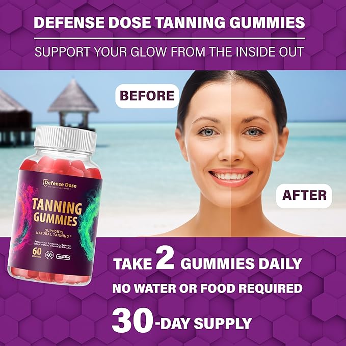 Tanning Gummies for Women - Self Tan Bronzing Melanin Supplement That Support a Natural Glow - Daily Oral Chews Skin Health Glow Up Sunless Tan with Vitamins Beta Carotene - No Sugar Vegan