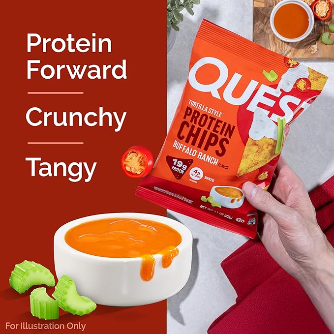 Quest Nutrition Tortilla Style Protein Chips, Buffalo Ranch, 19g of Protein, 4g Net Carbs, Gluten Free Protein Snack, 1.1 Ounce, 4 count