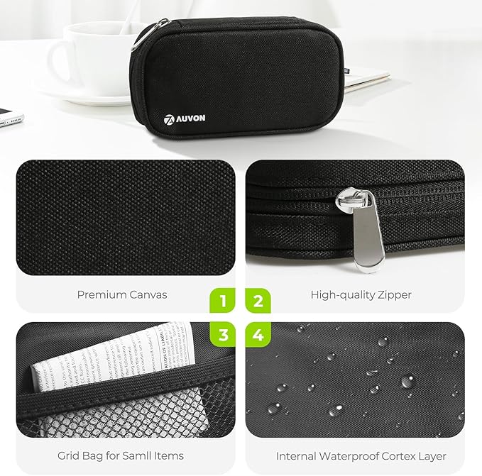 AUVON Canvas Bag Travel Pill Organizer 2 Times a Day, Large AM/PM Weekly Pill Box 7 Day Pill Case with Portable Black Zipper Cloth Bag for Holding Supplements, Vitamins and Fish Oils