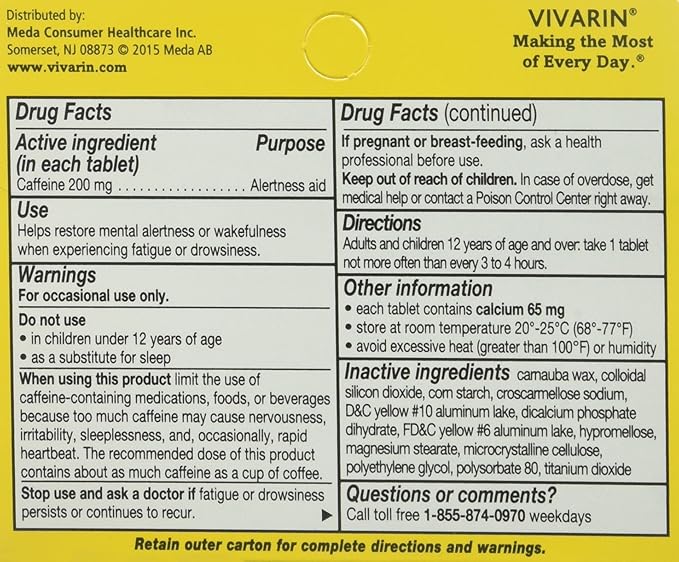 Vivarin Tablets Alertness Aid, 40 Count, Pack of 12 boxes