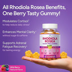 Sugar-Free Rhodiola Rosea Gummies (1500mg/Serving) Cortisol Detox & Adrenal Support Rhodiola Rosea Supplement for Mood, Stamina & Performance, Motivation, Non-GMO, 60 Vegan Chews