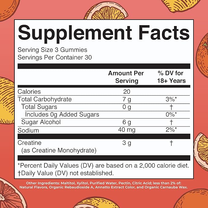 MaryRuth's Creatine Gummies | Creatine Monohydrate Gummies | 3g Creatine Per Serving | Creatine for Women & Men | Tangerine Citrus Flavor | Exercise | Workout | Sugar Free | Vegan | 90 Count