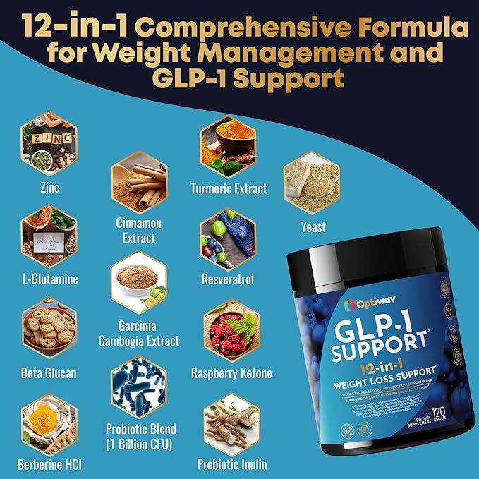 GLP-1 Support Probiotic Weight Loss Supplement - Women Men GLP1 Support with Berberine - Natural Daily Oral Appetite Suppressant Hunger Control Metabolism Fat Burn & Gut Health Support