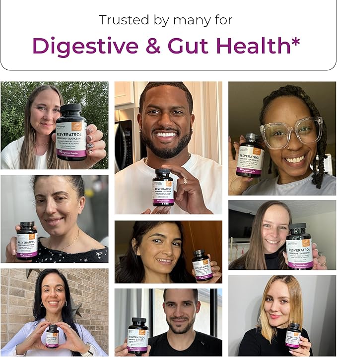 Resveratrol with Berberine Supplement For Gut Health Support | 60 Digestive Capsules For Women & Men | With Green Tea Extract, Star Anise, DGL, Grape Seed & Quercetin | Helps Ease Bloating & Digestion