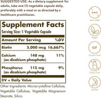 Solgar Biotin 5000 mcg, 100 Veg Caps - Promote Healthy Skin, Nails & Hair - Supports Energy Production, Protein, Carbohydrate & Fat Metabolism - Vitamin B - Non GMO, Vegan, Gluten Free - 100 Servings
