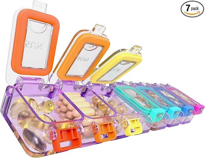 Weekly Pill Organizer 1 time a Day – Pill Box 7 Day with Enhanced Waterproof Seal, Large compartments Hold Big Vitamins & Supplements, Upgraded Locking lids, for Home & Travel use, Durable Hard case