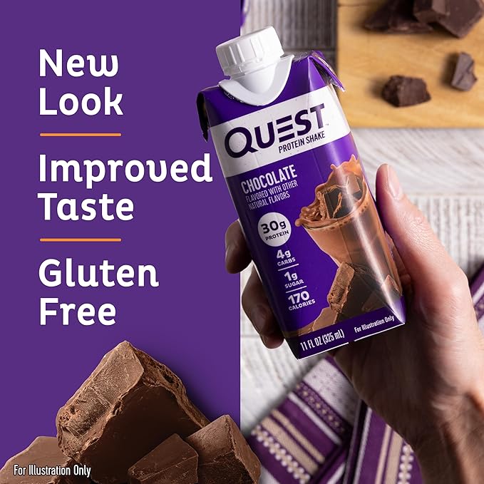Quest Nutrition Ready To Drink Chocolate Protein Shake, 30g Protein, 4g Net Carbs, Gluten Free, Keto Friendly, 11 fl oz - Pack of 12