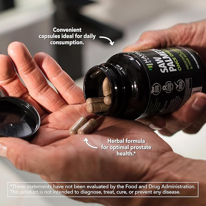 Saw Palmetto for Men Prostate Health Supplement to Promote Urinary Tract Function - 500mg Per Serving - 100 Count - DHT Blocker Hair Vitamin - Vegan, Non-GMO Capsules, Over 3 Month Supply