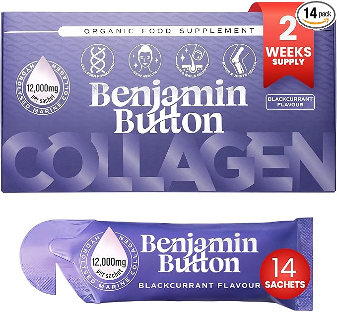 12,000mg Marine Collagen Liquid Shots| Hydrolyzed Marine Collagen Peptides w/Hyaluronic Acid & Vitamin C for Skin, Hair & Joints | Berry Black Currant Flavor, 14 Servings 30ml