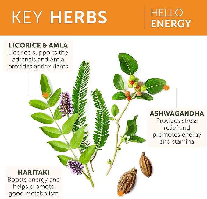 Himalaya Hello Energy Herbal Supplement with Ashwagandha, Amla, Haritaki, Daily Energy Support, Positivity, Metabolism, Caffeine Free, Gluten Free, Non-GMO, Vegan, 60 Capsules, 30 Day Supply