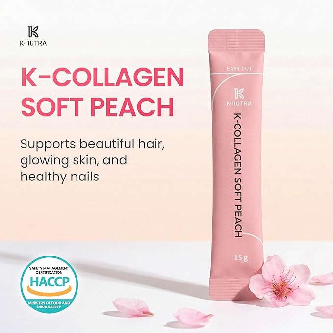 K-Nutra K-Collagen Soft Peach (15.9oz, 30 Sticks) - Holiday Gifts - Skin, Hair, Nail Health, Tasty Jelly, Fast Absorption. Low-Molecular Marine Collagen, Vitamin C