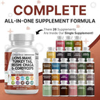 Clean Nutraceuticals Lions Mane 20in1 Mushroom Supplement with Turkey Tail Reishi Cordyceps Chaga Maitake Meshima Poria Cocos Shiitake Oyster Porcini Enoki - 3Pack