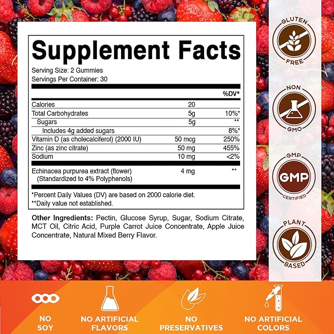 Vitamatic Zinc 50mg Gummies – 60 Vegan Gummies – Gluten-Free – 4 Pack