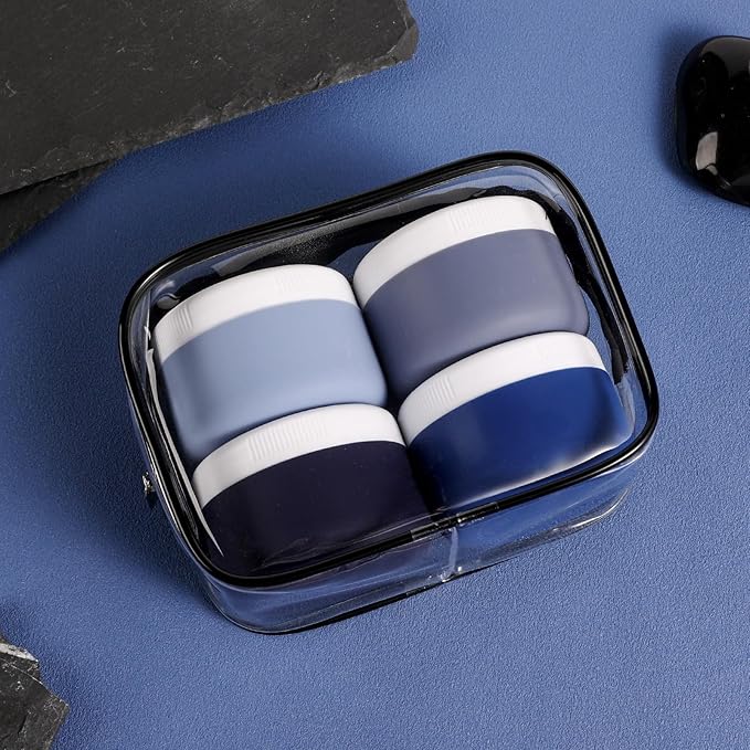Kuangre Travel Containers for Toiletries, Silicone Cream Jars BPA-Free, Leak-proof 2oz Travel Size Containers, Portable Size Silicone Jars with Lid for Cosmetic Face Hand Body Cream (4 Pack)