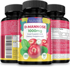 D Mannose 180 Capsules - 1000 mg per Dose - Dietary Supplement Helps Promote Urinary Tract Health - Natural Vegan UTI Defense