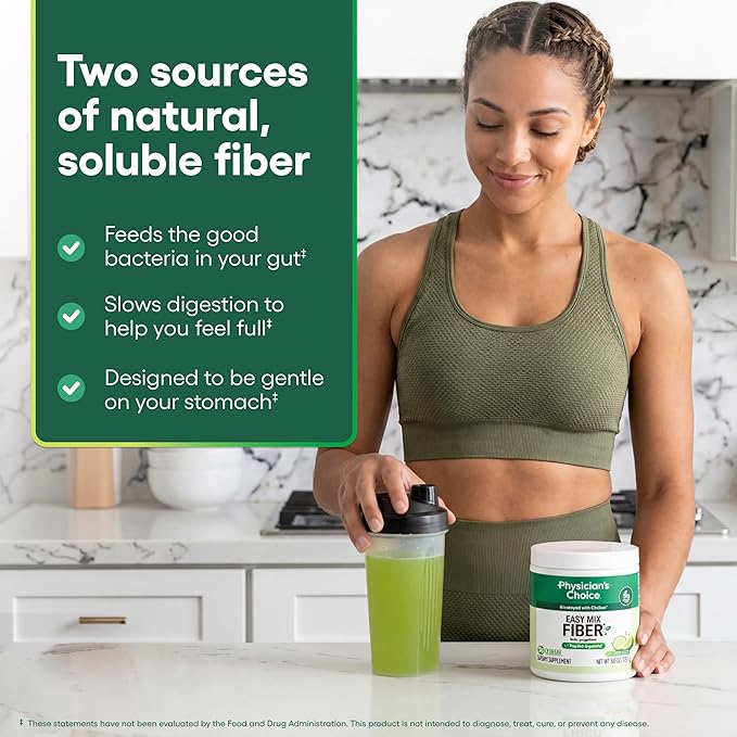 Physician's CHOICE Easy Mix Fiber for Digestive Health & Regularity - No Grit - Daily Prebiotic Soluble Fiber Powder Supplement for Women and Men - Cucumber Lime - 30 Servings